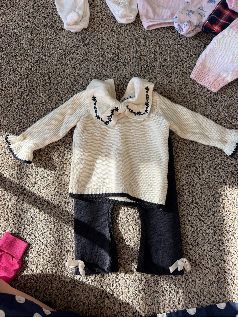 Nicole Miller Cream Knit Sweater and Pant Set 0-3M